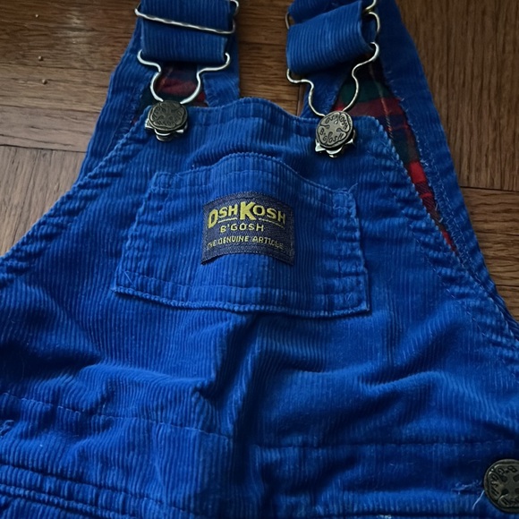 Oshkosh B’gosh blue corduroy overalls plaid flannel lined 12mo. - Picture 2 of 6